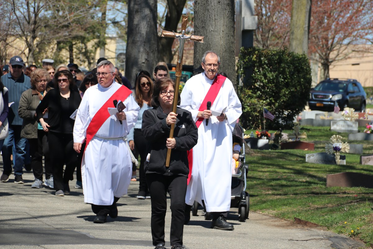 The annual Stations of the Cross walking service at Cemetery of the Holy Rood in Westbury attracts hundreds of catholic faithful as they celebrate the passion of Jesus leading up to Easter Sunday.