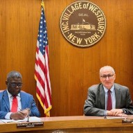 Westbury’s 2nd Deputy Mayor Beaumont Jefferson (L.) and Mayor Peter Cavallaro (R.) led the village’s board of trustees' recent meeting.