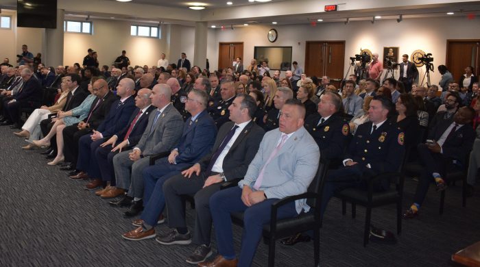 The audience included municipal, police and fire marshal's office leadership at the State of the County address.