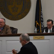 Village officials (L. to R.) Mayor Kevin Fitzgerald, Clerk Joseph O'Grady and Trustee Frank Chiara at the recent meeting, where a junior firefighters program was established.