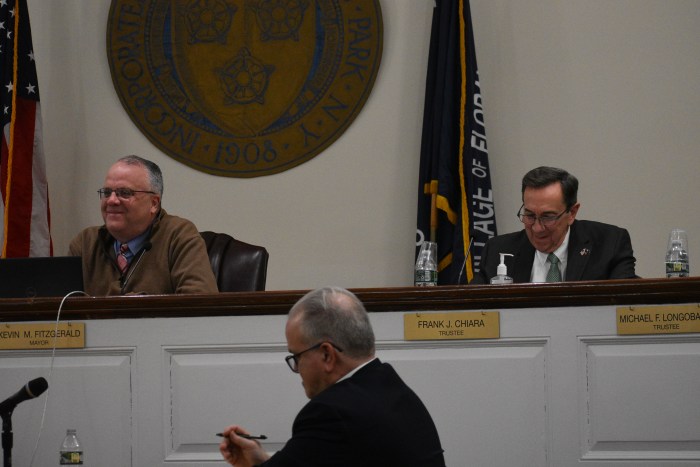Village officials (L. to R.) Mayor Kevin Fitzgerald, Clerk Joseph O'Grady and Trustee Frank Chiara at the recent meeting, where a junior firefighters program was established.