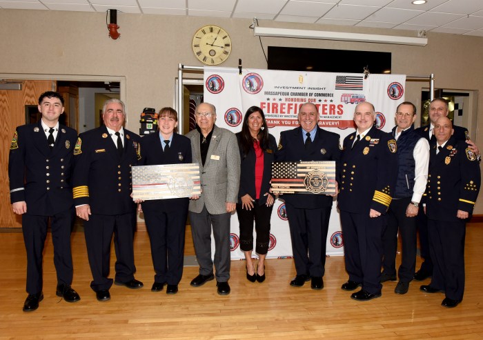 Ex-captain and department Chaplain Ben Diventi and firefighter John Gennardo of the Massapequa Fire Department, and Fire-Medic Stephanie Seltzer of the North Massapequa Fire Department were honored.
