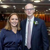 Nassau County Legislature Minority Leader Delia DeRiggi-Whitton (L.) joined Judge William P. Bodkin during his appointment to serve as judge of the District Court of the County of Nassau for the Third Judicial District.