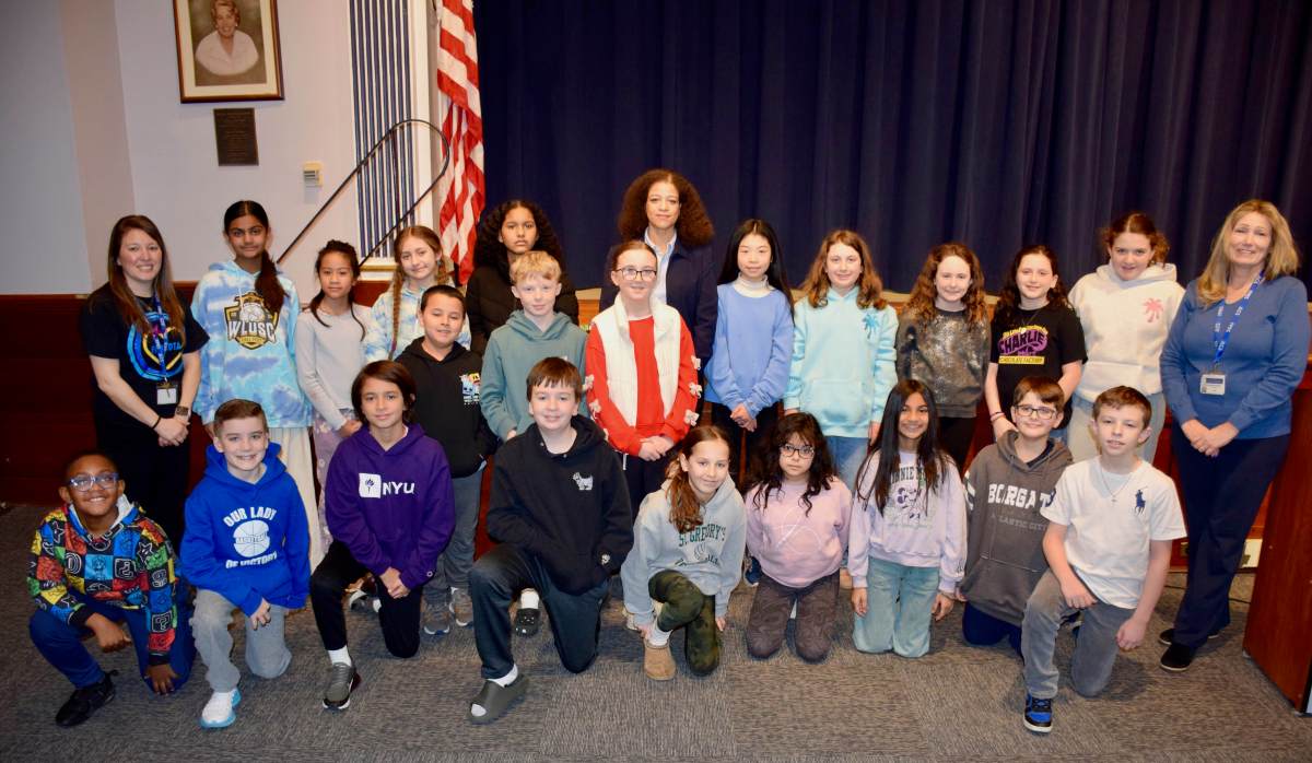 Floral Park-Bellerose School and John Lewis Childs School fifth graders in the S.P.A.R.K. program met with Assembly Member Michaelle C. Solages (C).