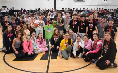Wantagh Middle School students competed in the final round of Hoops for Heart, the culminating event in an annual fundraiser for the American Heart Association.