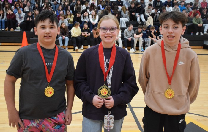 Jace Tawfik, Hadley Schwarz and Landon Fusco (L. to R.) were the top three fundraisers in the school wide effort to raise nearly $4,700 for the American HeartAssociation.