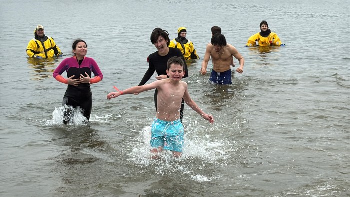 Over 100 people ran into the water at North Hempstead Beach Park.
