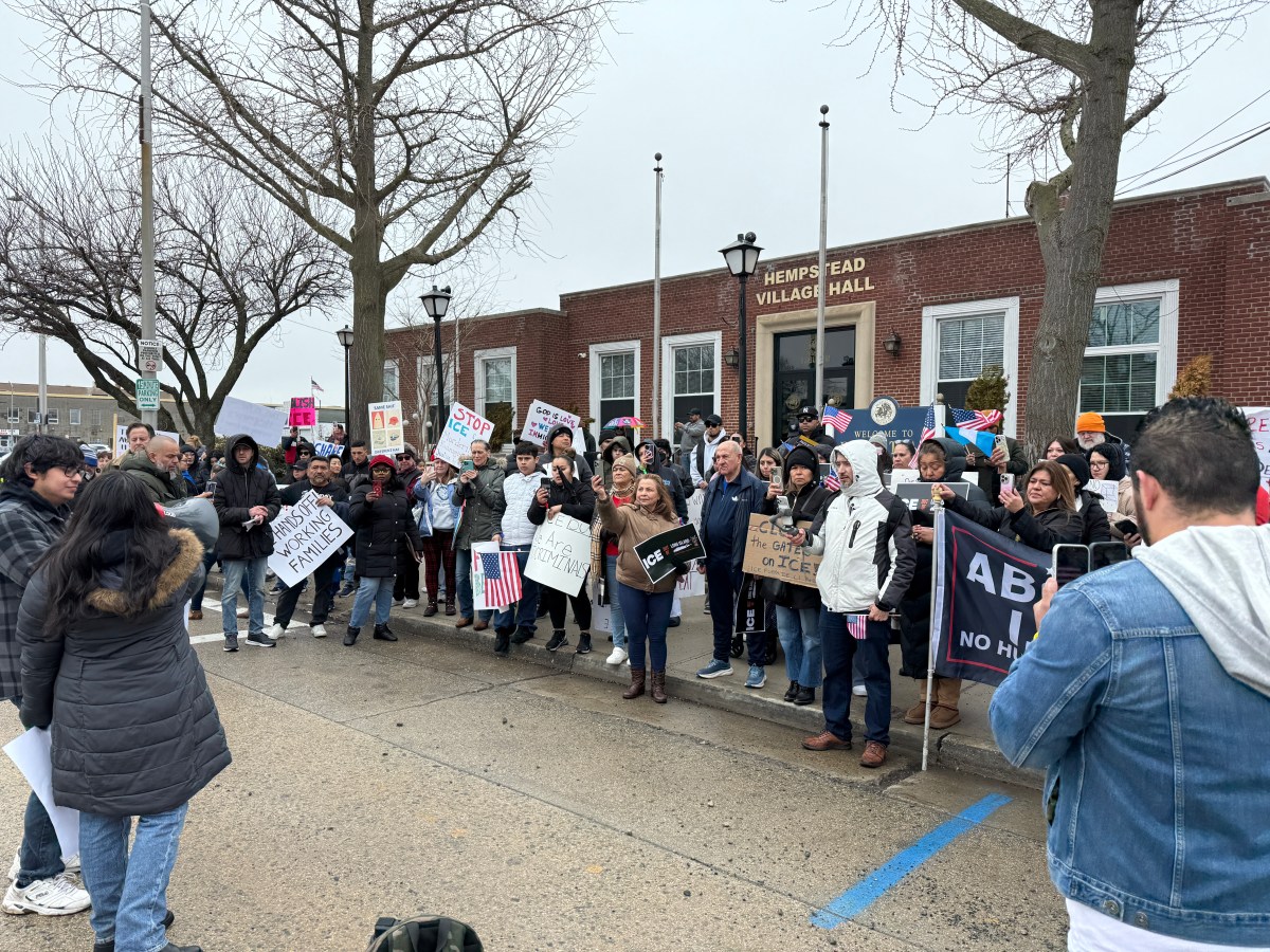 Protestors gathered in front of Hempstead Village Hall to push back against ICE.