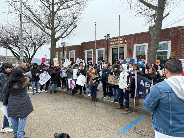 Protestors gathered in front of Hempstead Village Hall to push back against ICE.