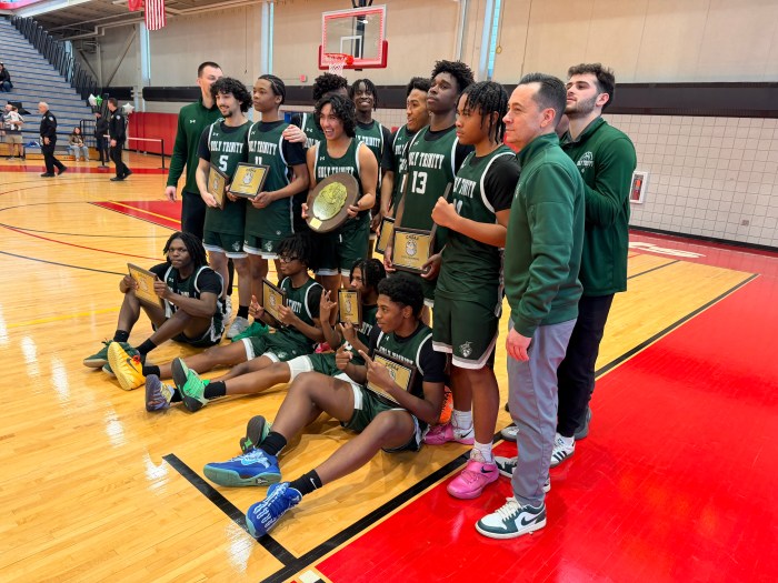 The Holy Trinity High School Varsity boys basketball team won the state championship.