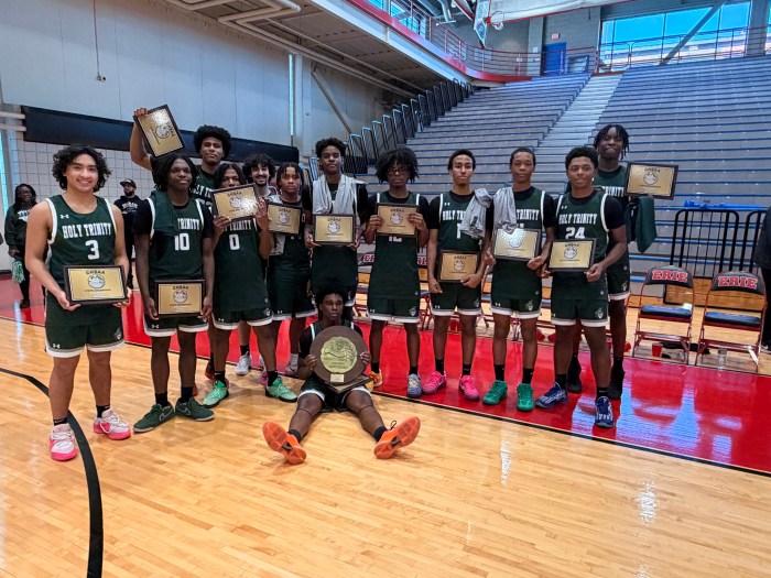 The Holy Trinity High School Varsity boys basketball team won the state championship.