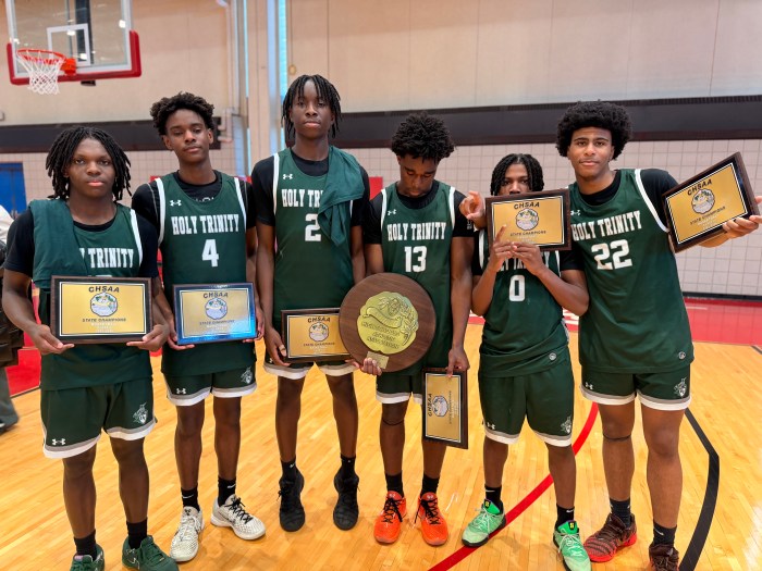 The Holy Trinity High School Varsity boys basketball team won the state championship.