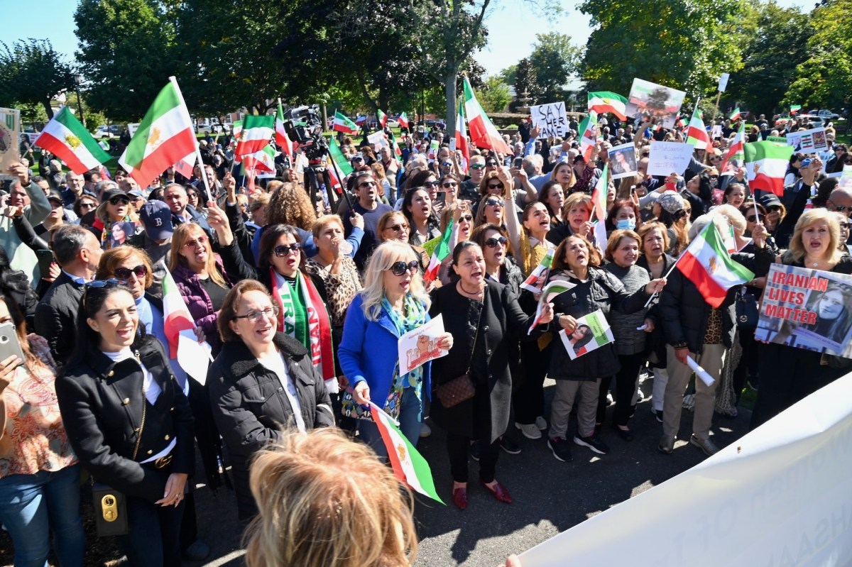 Demonstrators at a past Great Neck protest against the Iranian regime.
