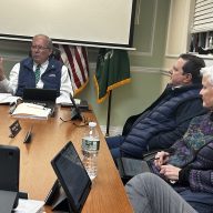Plandome Heights Mayor Kenneth Riscica, Trustee Daniel Cataldo, Trustee Mary Hauck (L. to R.) discussing the budget.