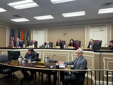 The Town of North Hempstead Town Board hears public comments from resident Peter Gaffney at its Wednesday, March 4, meeting