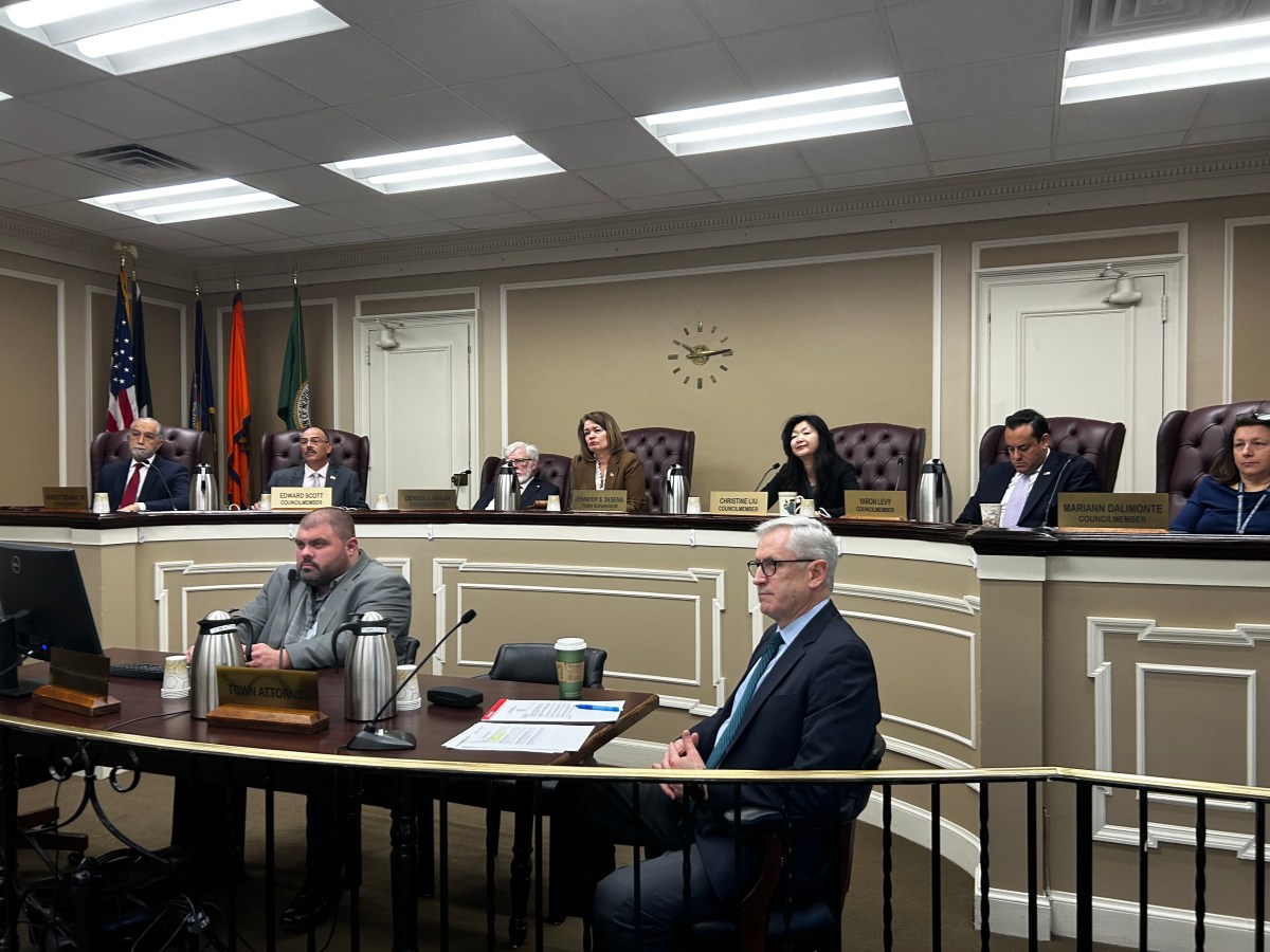 Town of North Hempstead Town Board listens to Claudia Kessler at Tuesday, March 10, public hearing.