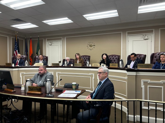Town of North Hempstead Town Board listens to Claudia Kessler at Tuesday, March 10, public hearing.
