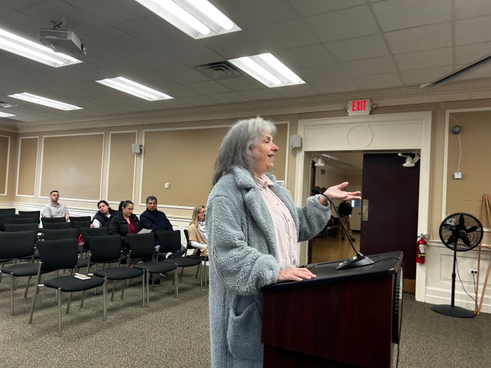 Claudia Kessler speaks to the town board at the Tuesday, March 10, public hearing.