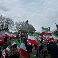 Demonstrators in Great Neck gather to cheer on US and Israeli war efforts in Iran.