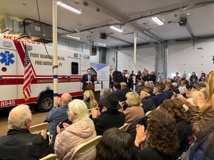 Community members gathered at the Port Washington Fire Department on Harbor Road to share their support for the Peter & Jeri Dejana Foundation. 