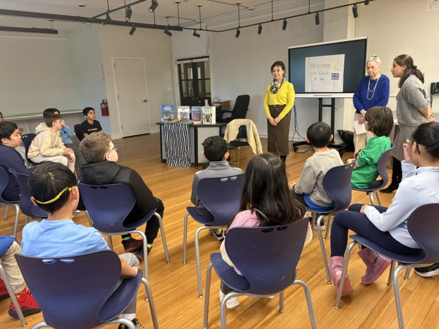 Kathy Barbalios, owner of It's Greek to Me, visited LISG and shared her Greek heritage with the fifth-grade world language class.