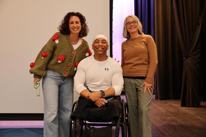 Special Education Parent Teacher Association co-presidents Krista Citrolo (L.) and Jeanine Cummings (R.) with Rohan Murphy C.).