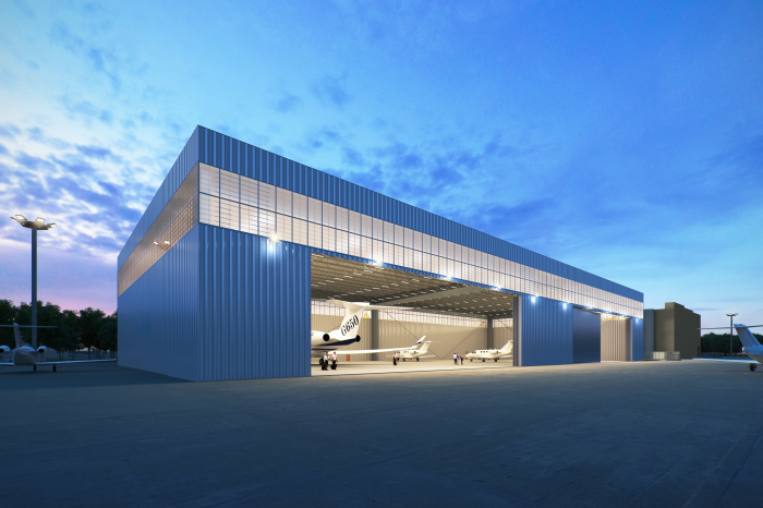 Rendering of a new hangar coming to Farmingdale Republic Airport.