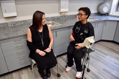 Sewanhaka Central High School District’s Medical Assisting II students provided free blood pressure screenings to Superintendent Regina Agrusa and Sewanhaka High School staff and faculty.