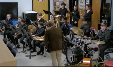 Mineola Middle School's jazz band performed at the recent school board meeting.