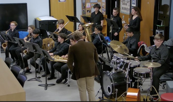 Mineola Middle School's jazz band performed at the recent school board meeting.
