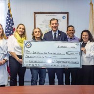 U.S. Rep. Tom Suozzi delivered the Port Washington Water Pollution Control District funds for sewer improvements along with Nassau County Legislature Minority Leader Delia DeRiggi-Whitton and Council Member Mariann Dalimonte.