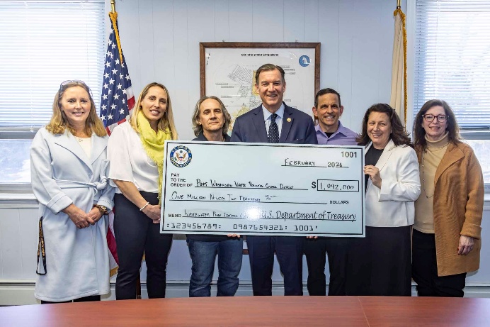 U.S. Rep. Tom Suozzi delivered the Port Washington Water Pollution Control District funds for sewer improvements along with Nassau County Legislature Minority Leader Delia DeRiggi-Whitton and Council Member Mariann Dalimonte.
