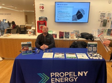 The Propel NY Energy Team at the Oceanside Library meeting with residents in the community.