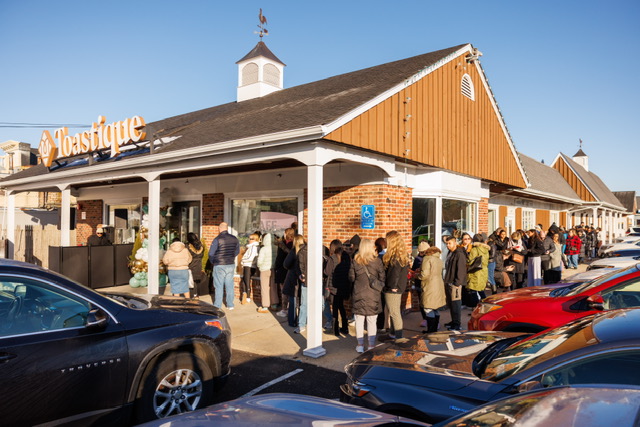 Customers lined up early for Toastique's opening day.